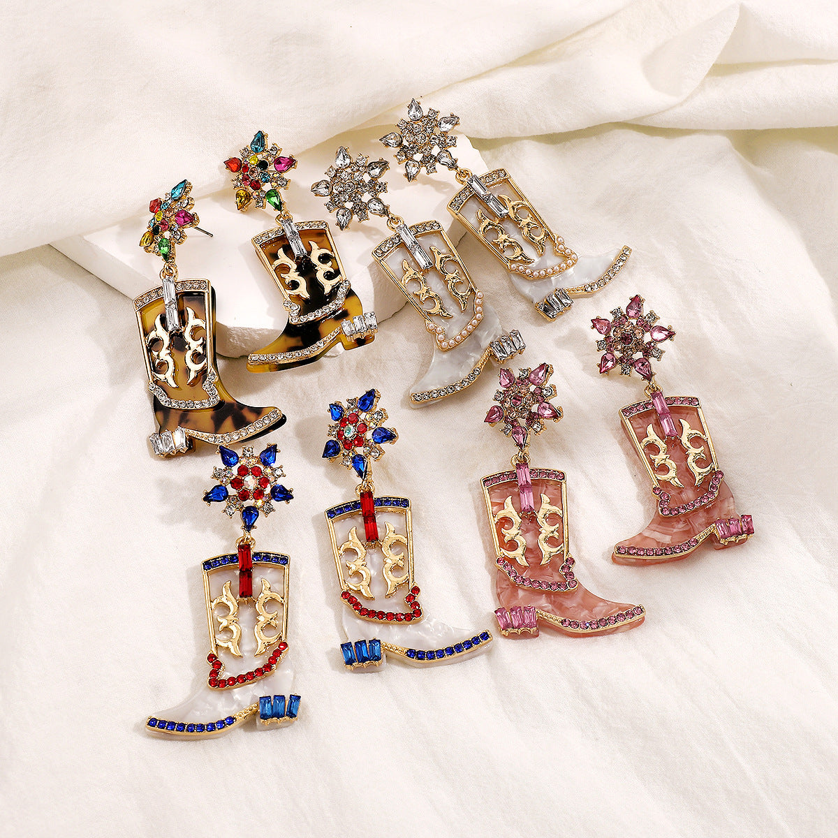 Wholesale Western Cowboy Style Boots Diamond-Drip Oil Independence Day Earrings